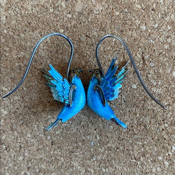 Blue Bird Metal Sculpture Earrings - Picture 3 of 8